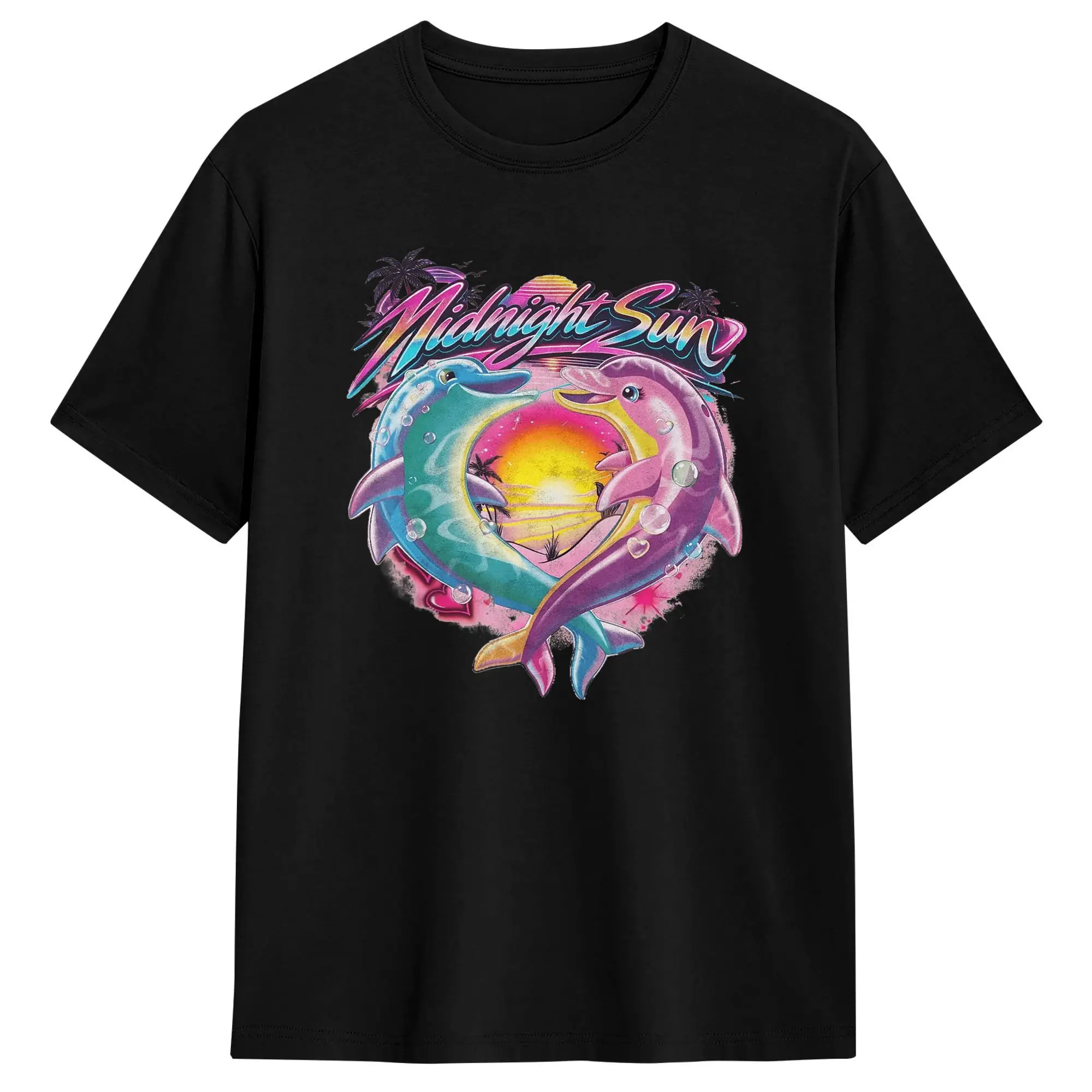 Vintage Retro Midnight Sun Dolphin Graphic Cotton T-Shirt For Men's Summer  Y2K Basic T-Shirts Hippie Tee Shirt Big Size Clothes