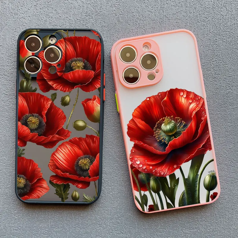 

Poppy Flower Bloom Hot Red Case For iPhone 12 13 Pro Max Mini 11 14 15 Pro Max XS X XR SE 2020 7 8 Plus Shockproof Back Covers
