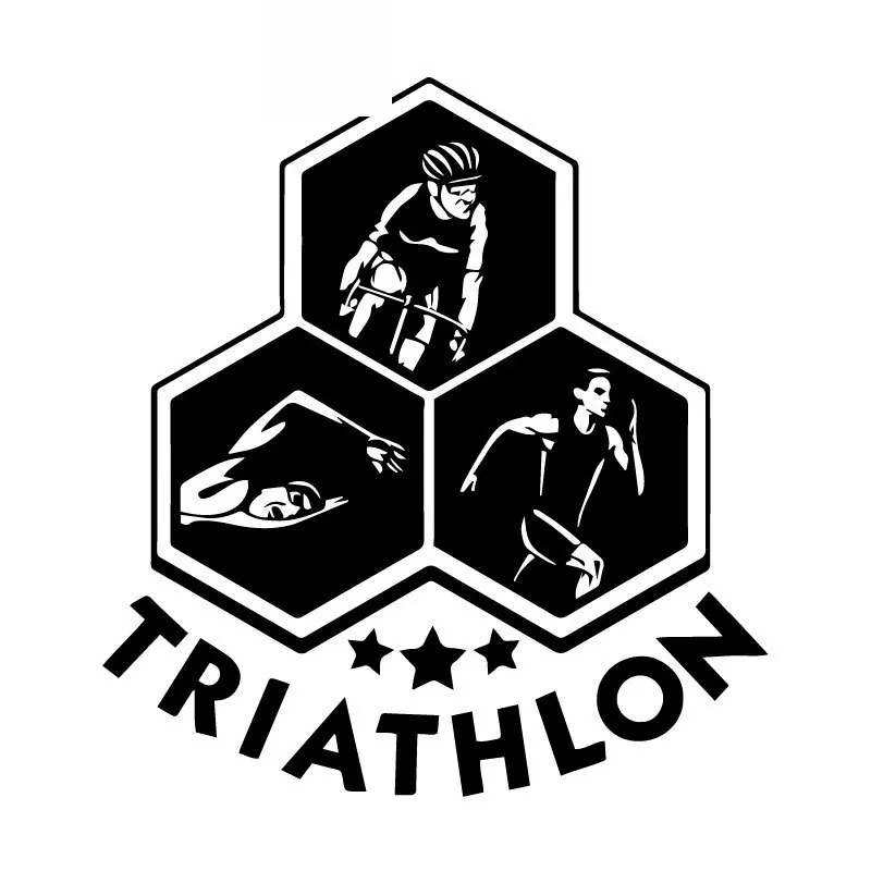 Triathlon Swimming Cycling Running Sports PVC Car Sticker Scratch Cover Decorative Applique Creative Black/White,16cm*15cm