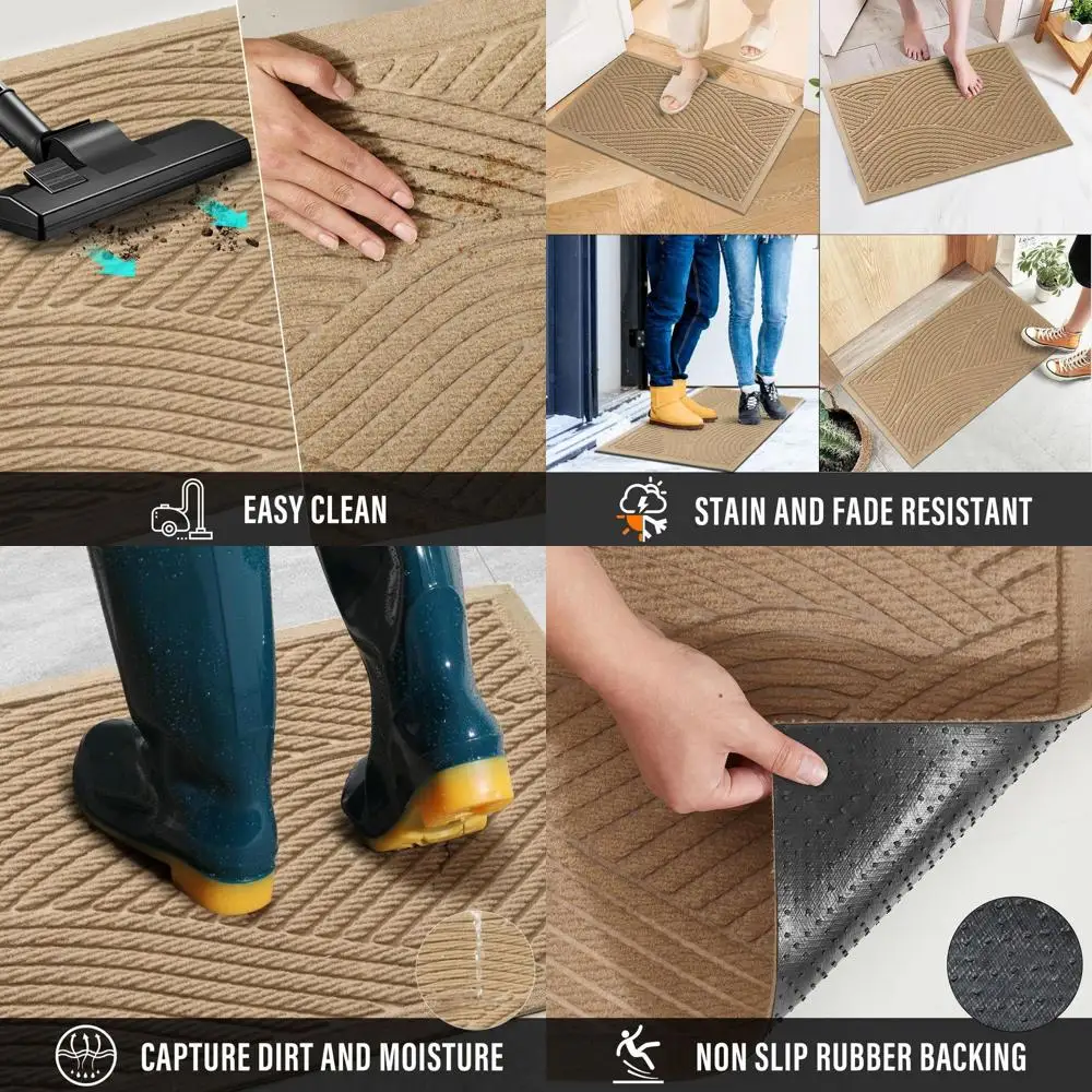 

Прочный придверный коврик, впитывающий грязь и пятна, с нескользящей основой для использования внутри и снаружи помещений, 60x36, бежевый