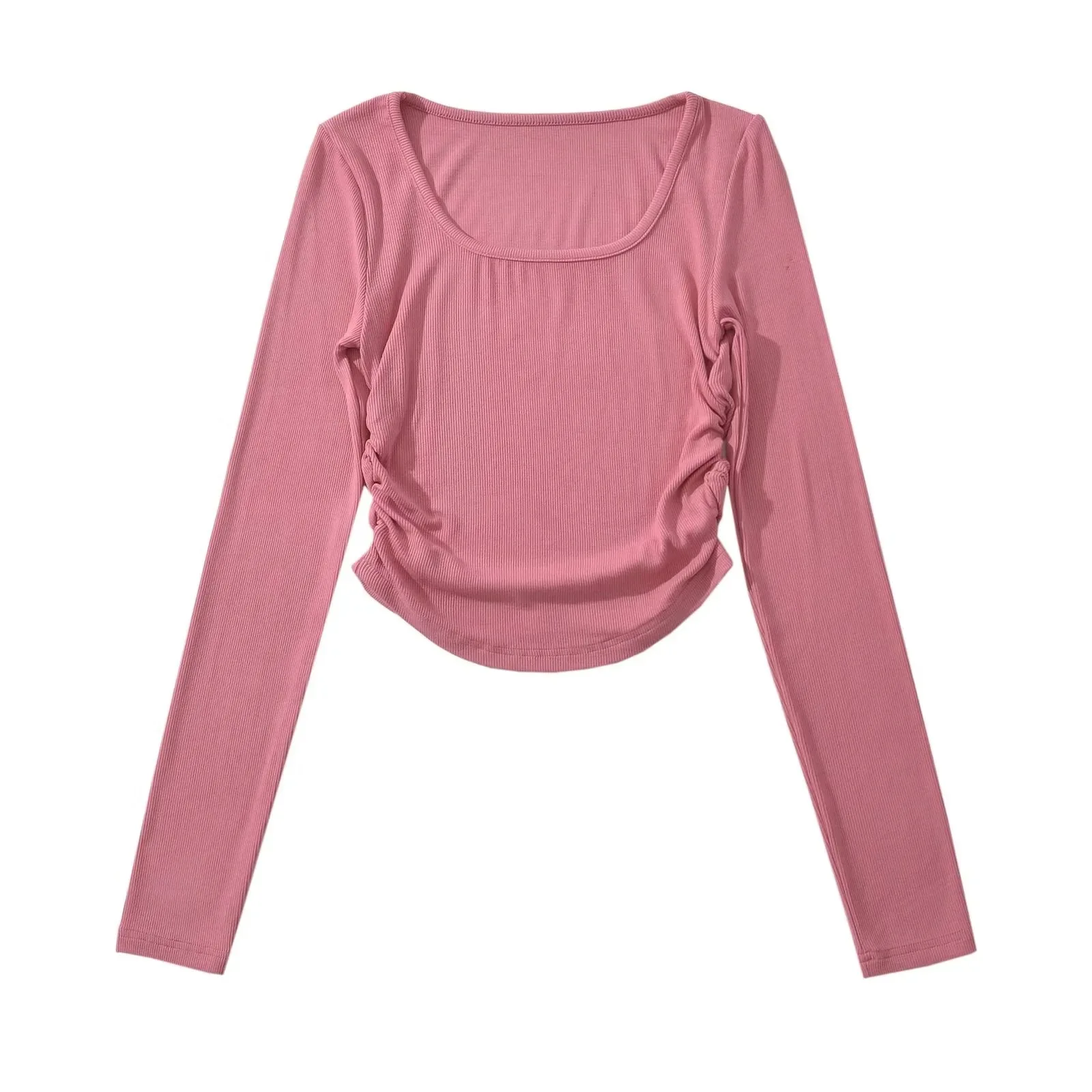 Long-sleeved regular-shoulder women's t-shirt new autumn collection solid color unique design versatile cropped slim-fit 2SDH