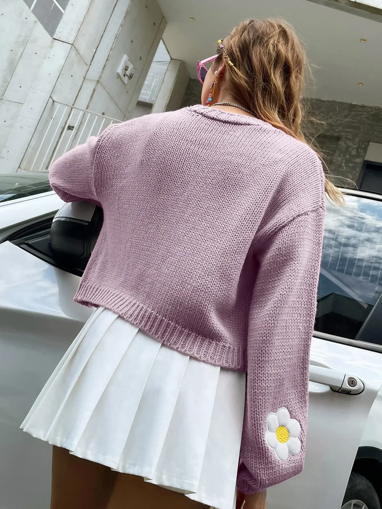 2024 Autumn Knitted Cardigan Flower Embroidery Women Sweater Flower Cardigan Lantern Sleeve Fashion Jumper Coats Outerwear