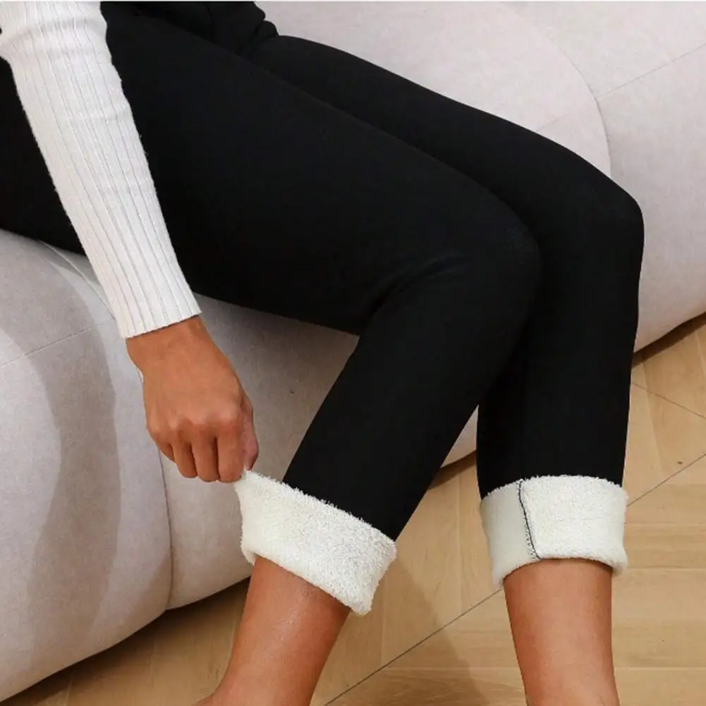 Velvet Lined Leggings Winter Leggings for Women High-waisted Straight Leg Pants with Velvet Lining Solid Color Body Shaping