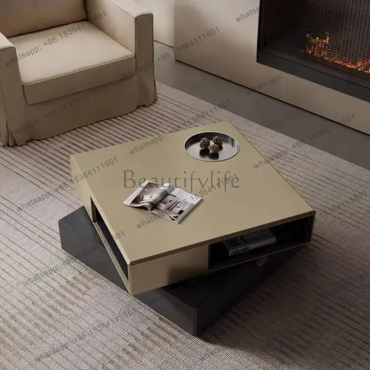 

yj9 Italian modern simple coffee table living room light luxury rotating storage square creative coffee table design home