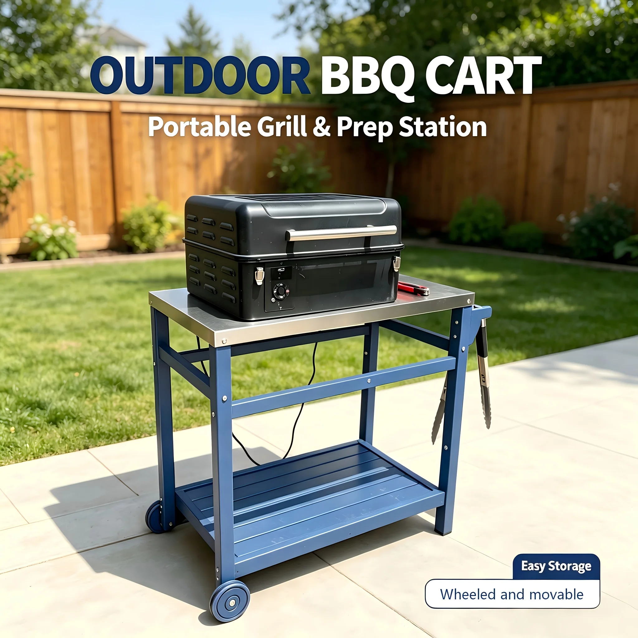 Outdoor Portable Dining Cart, Barbecue Cart, Stainless Steel Tabletop, The Best Partner for Camping And Picnicking, Suitable