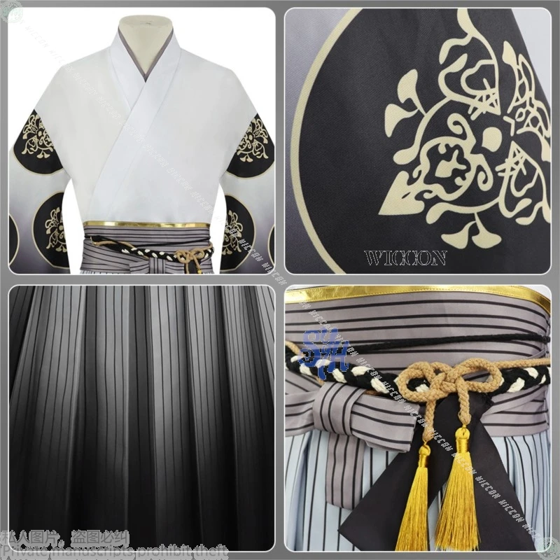 Anime juego de terror F Cosplay Kotoyuki Fox Man Tsuneki disfraz Kimono japonés vestido largo degradado negro máscara 3D pendiente Halloween