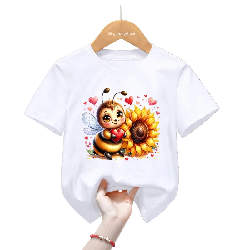 

Bee Love Sunflower Cartoon Print T Shirt For Girls/Boys Funny Kids Clothes Harajuku Kawaii Shirt Summer Fashion T-Shirt