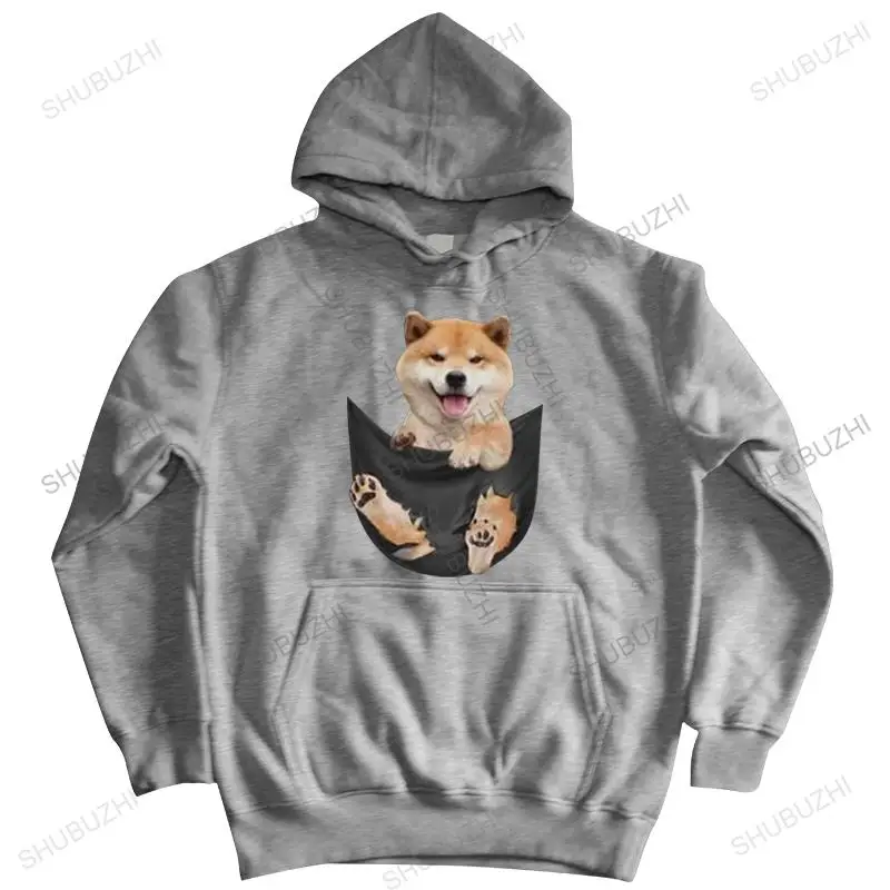 

Fashion Cute Shiba Inu Puppy Inside Fake Pocket zipper Men Funny Japan Dog Lover sweatshirt Cotton Casual hoody oversized