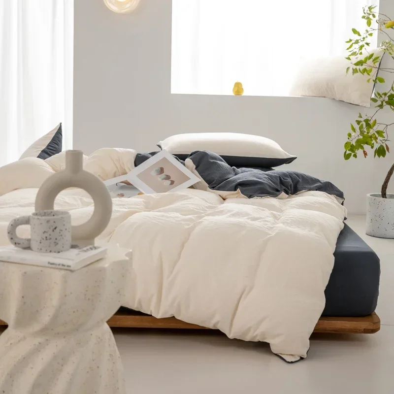 

Bedding Set Washed Cotton Bed Linen Sets 이불커버세트 Soft Bedclothes Double Side Design Duvet Cover Pillowcase with Bedsheet