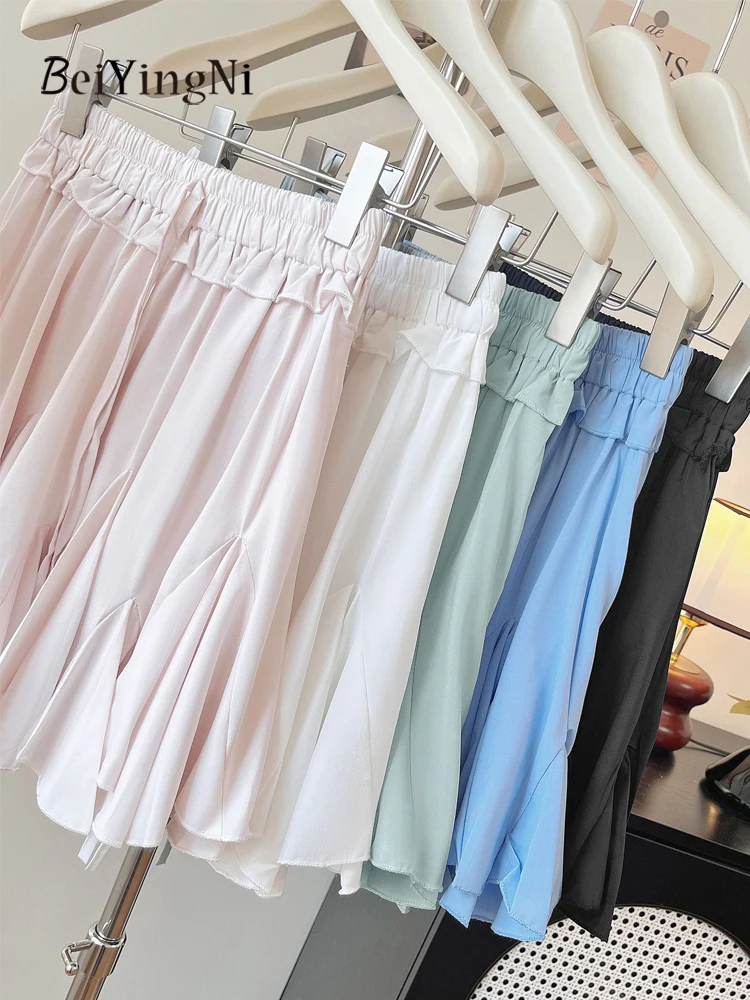 Beiyingni-minifalda tutú blanca para mujer, falda corta acampanada esponjosa, informal, con cintura elástica, Kawaii, coreana, 2025