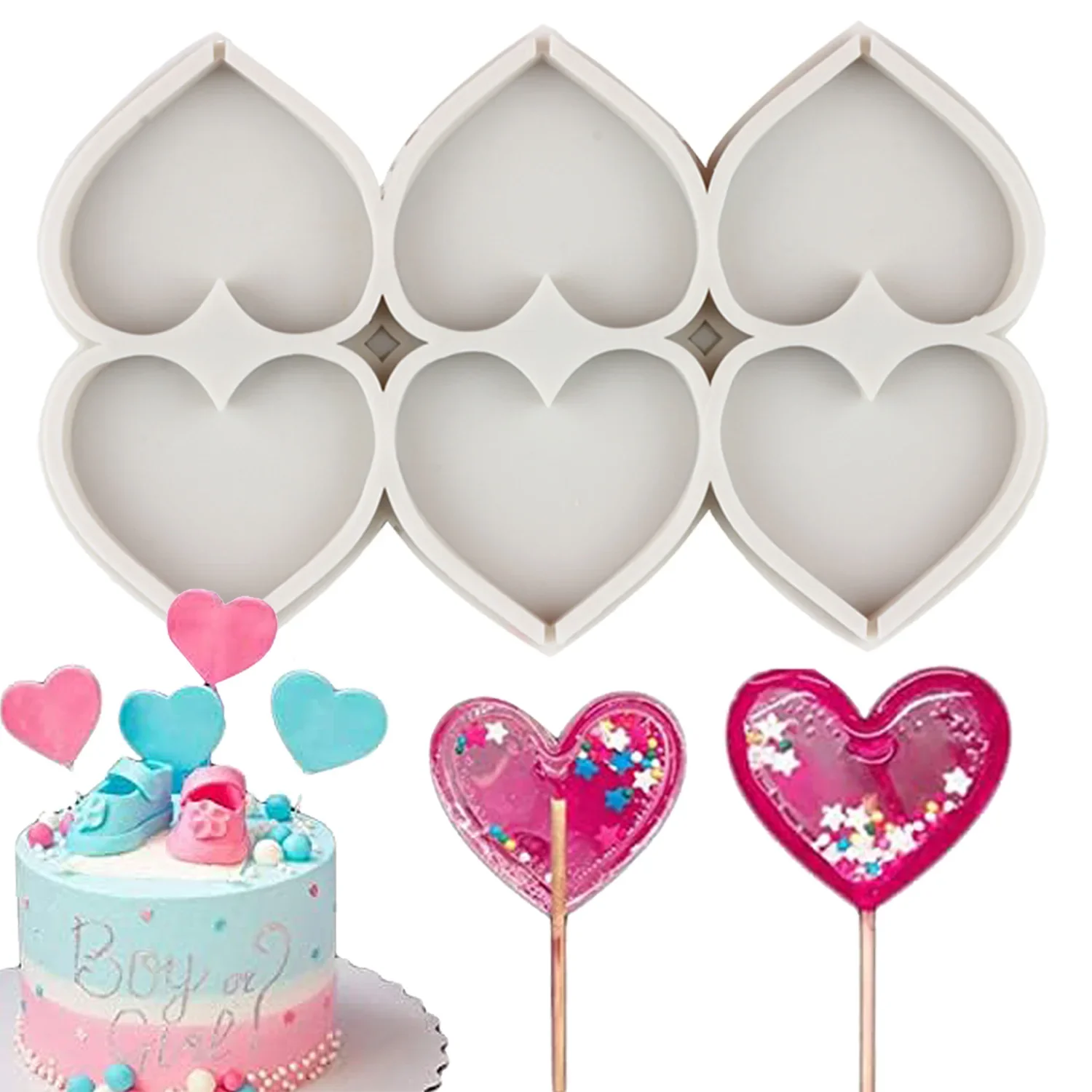 

Love Heart Lollipop Silicone Molds Cupcake Topper Fondant Mold Baby Birthday Cake Decorating Tools Chocolate Candy Resin Moulds