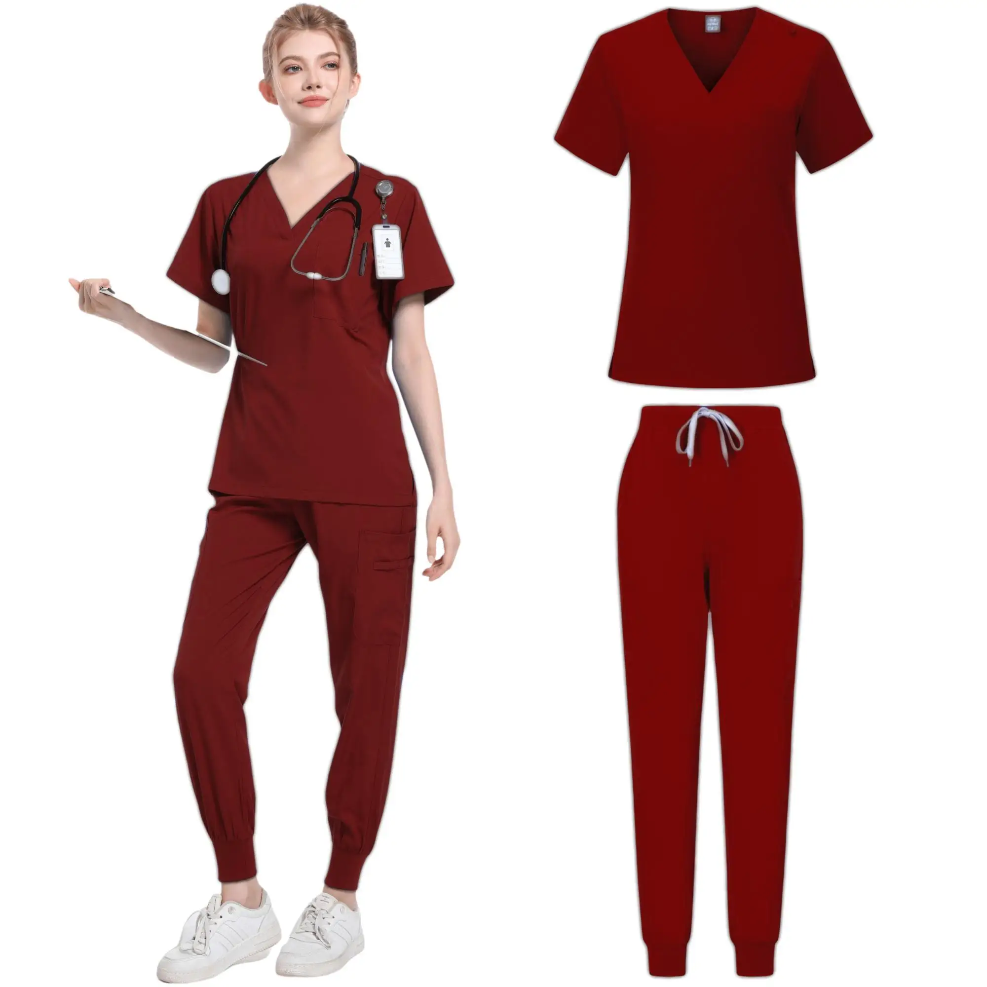 Hot Scrub Hospital Uniform Scrubs Set Washable Soft Fabric Women Stretch Princess Seam Scrub Spa Uniforms Women Medical Blouses