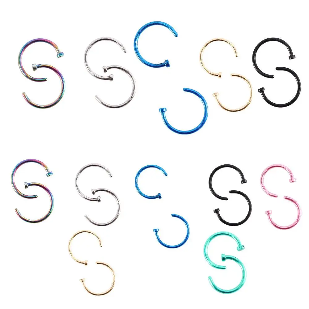 10 Pcs Punk Stud Earrings Stainless Steel C Shape For Women Circular Jewelry Body Piercing Lip Rings Nose Rings