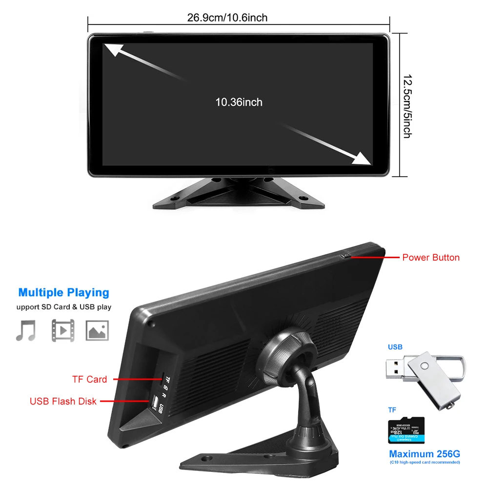 Cámara de respaldo para camión, Kit de Monitor con pantalla táctil dividida de 10,36 pulgadas, sistema de Sensor de estacionamiento trasero, DVR, Carplay, Android, Auto