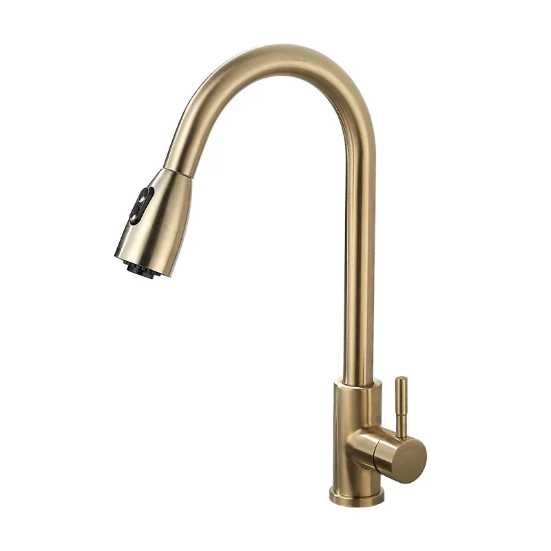 Brushed Gold Kitchen Faucet  Single Handle Pull Out Kitchen Tap Single Hole Handle Swivel Kitchen Mixer Tap Mixer Tap
