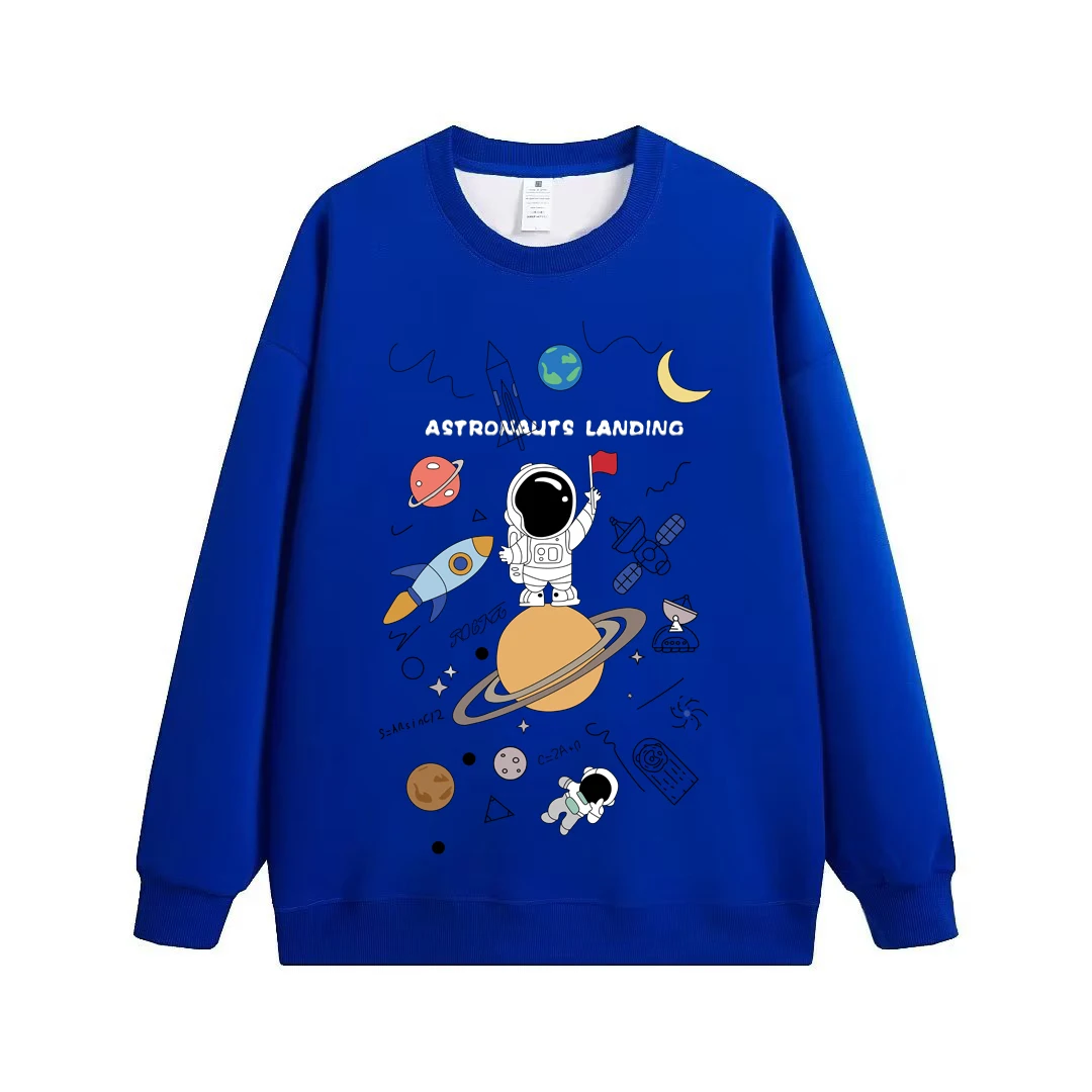 

Autumn Men's Cotton Sweatshirt Korean Winter Warm Long Sleeve Astronaut T-shirt High Quality Blue O-neck Tee Shirt Men Clothing