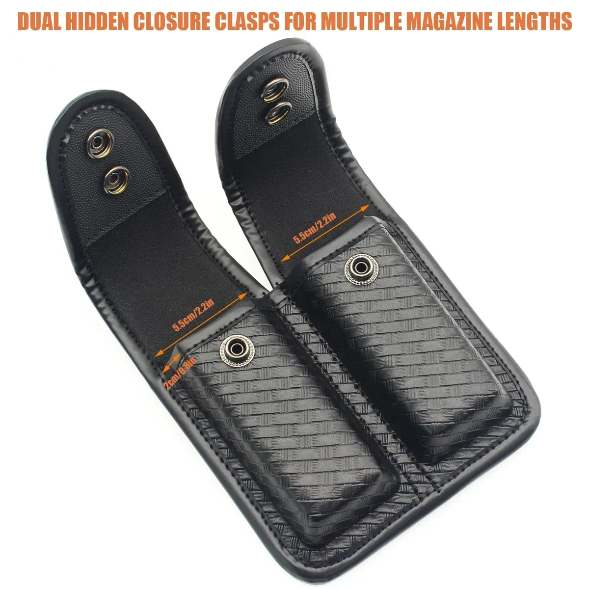 Tactical Black Basketweave Leather Double Magazine Holder Snap Double Handgun Double Mag Pouch