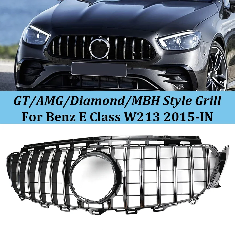 

GT Diamond Style Car Front Hood Grill Grille for Mercedes Benz E-Class W213 2015+ E200 E300 E250 Kidney Grille with Camera Hole