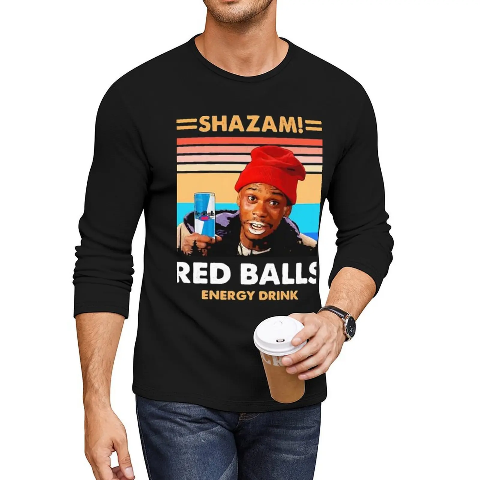 

Dave chappelle Redballs Shazam Energy Drink Long T-Shirt tees hippie clothes Tee shirt mens graphic t-shirts anime