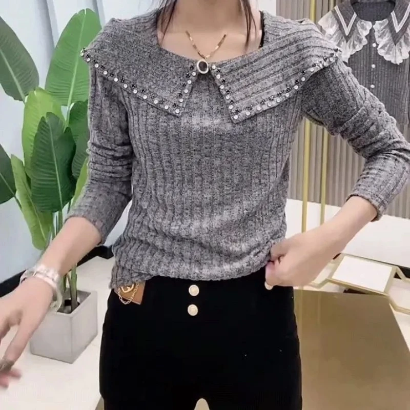 

Temperament Patchwork All-match Pullovers Spring Autumn Long Sleeve Solid Street Casual T Shirt Top Fashion Office Women Clothes