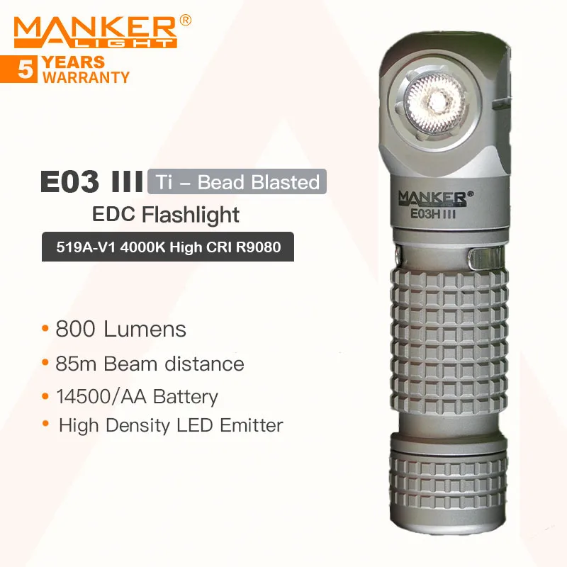 

Manker E03H III 800 Lumens, Magnetic Tail,Rechargeable Portable Flashlight/Headlamp,519A-V1 4000K High CRI R9080