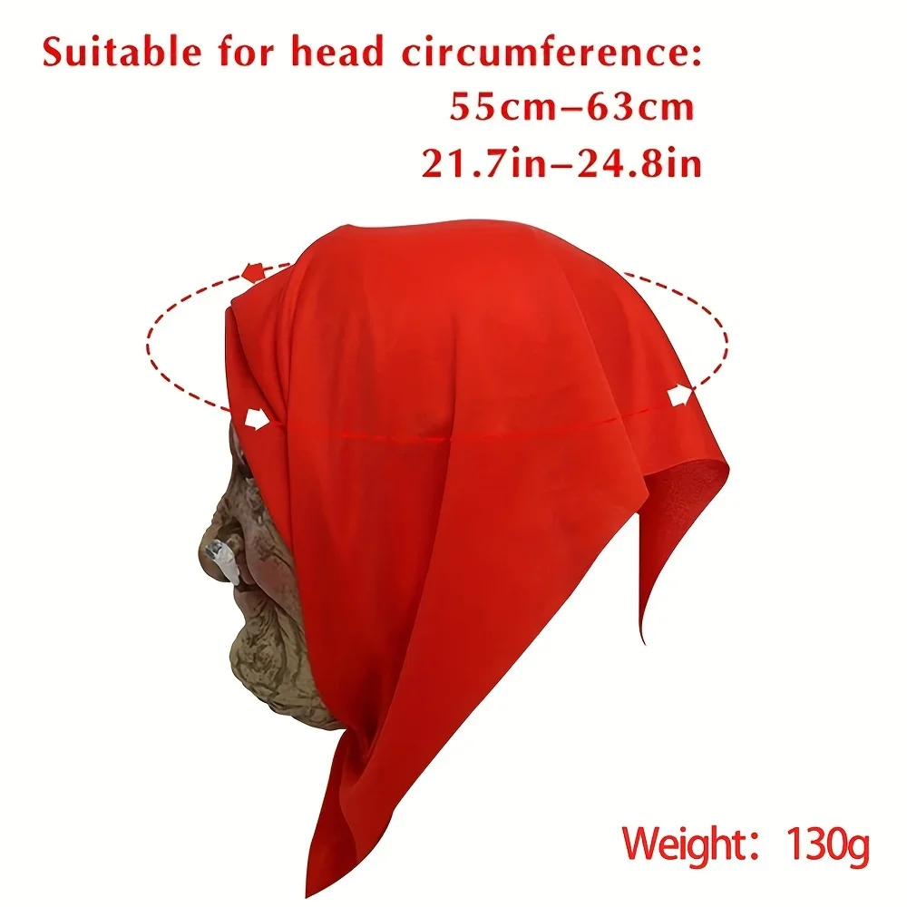 1-Pack Latex Scary Old Lady Mask, with Realistic Red Headscarf, High Detail, Ideal for Halloween Cosplay & Gifting - view 6