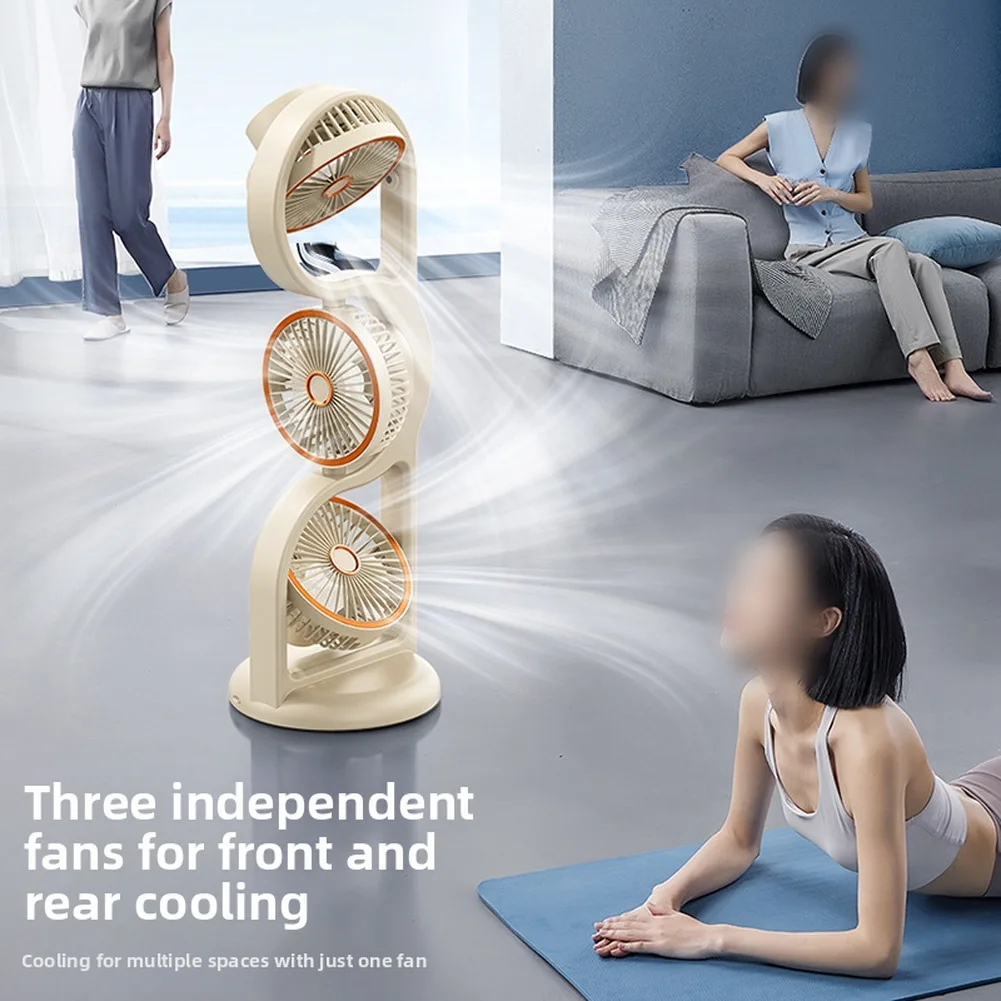 

Portable USB Oscillating Fan With 3-head 5 Levels Adjustment Of Speed 360° Tilt Desktop Fan Fits For Home And Office