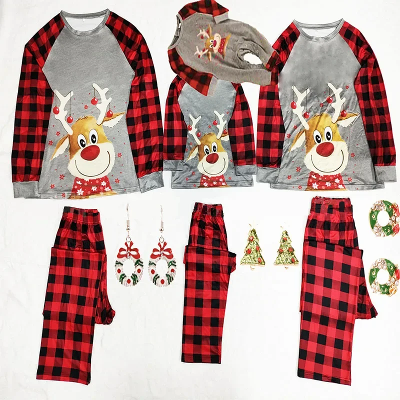 

New Christmas Family Pajamas Set Cute Deer Print Family Parent-child Suit Autumn Clothes Baby Romper Adult Kids Party Nightwear