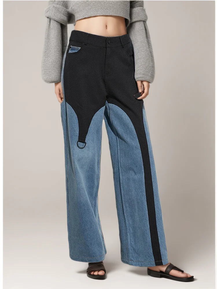 

Женские джинсы в стиле шик популярных цветов с высокой талией и соединением, прямые брюки неправильной длины в пол, женская модная одежда