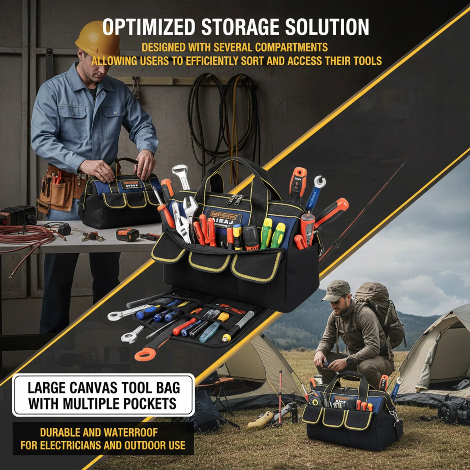 

Portable Tool Bag Large Capacity Multi Pocket Storage Bag For Hardware Tool Electrical Accessories Durable Tool Organizer Box