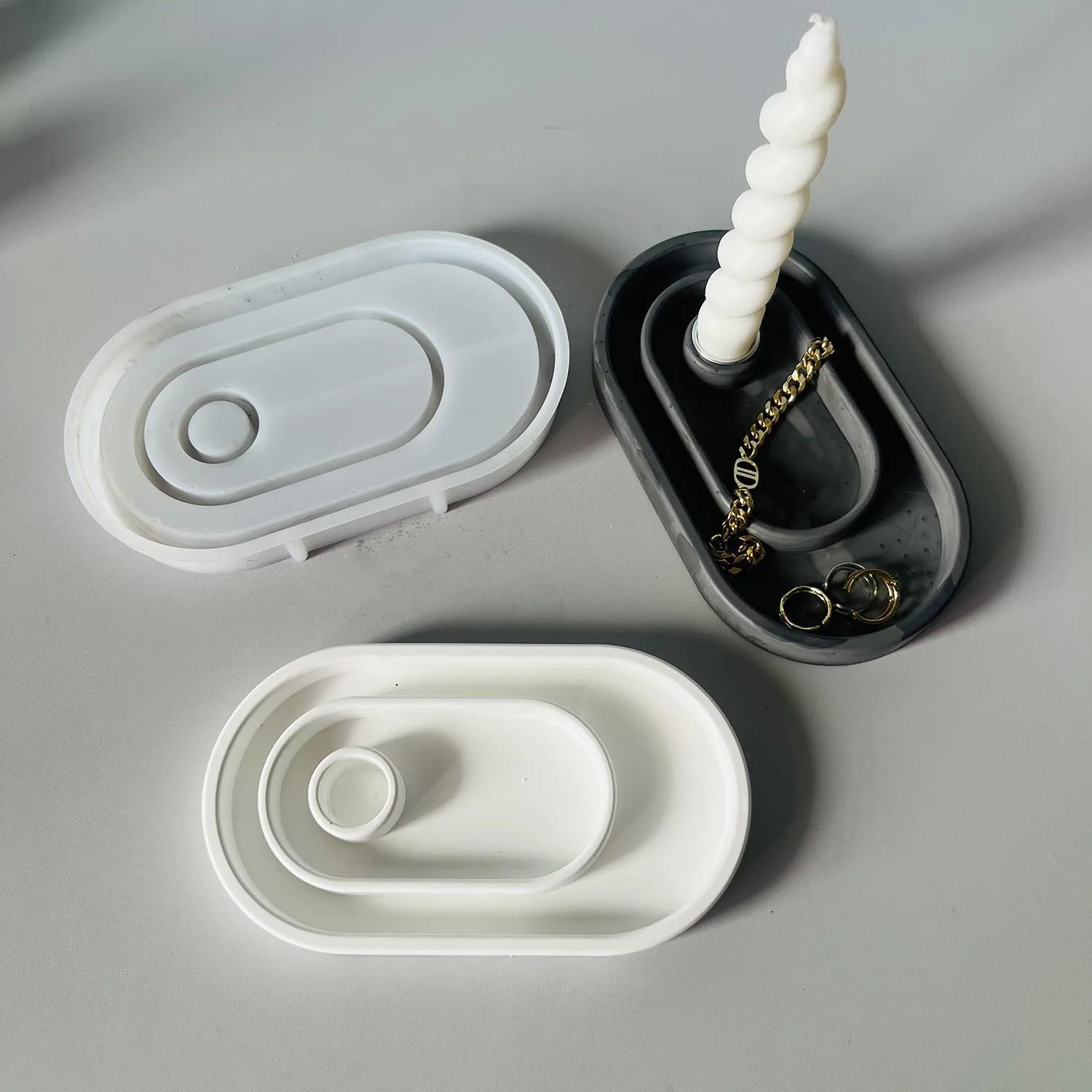 All-in-one Oval Candle Holder Making Mold Large Oval Plate Storage Aromatherapy Candle Holder Gypsum Epoxy Mould