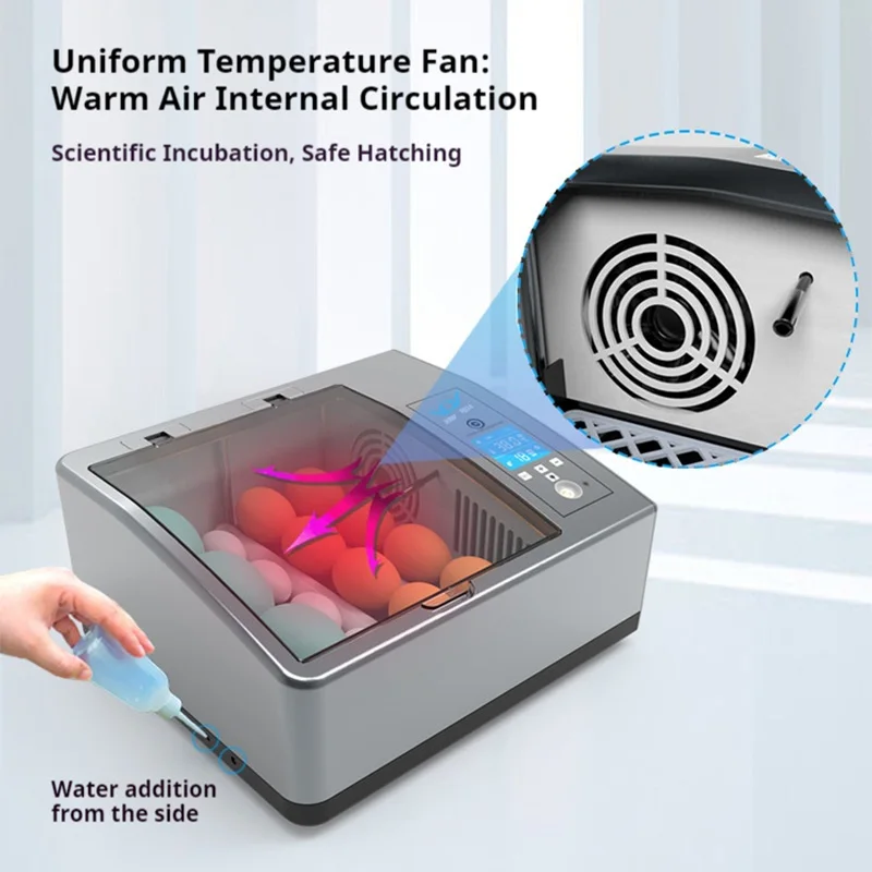 حاضنة بيض ذكية صغيرة للاستخدام المنزلي التلقائي بالكامل لبيض السمان والدجاج والبط والأوز مع كاندلر مزدوج القوة باللون الرمادي