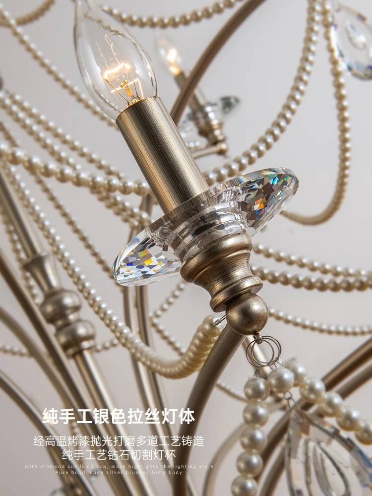 Duplex building American loft villa empty living room lamps double pearl crystal stair chandelier