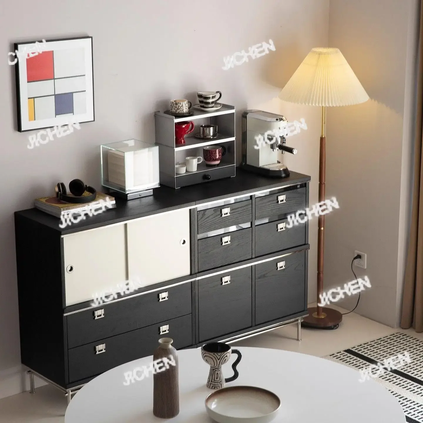 

HS Simple and modern Fengliangtian combination chest cabinet module combination solid wood storage storage multi-functional cabi