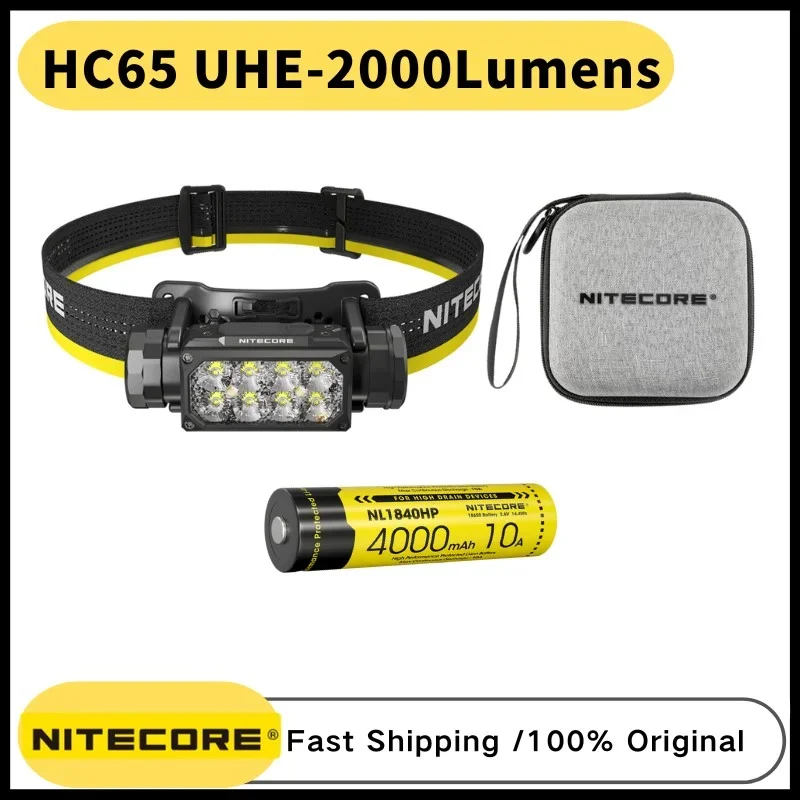 NITECORE HC65 UHE Farol de metal resistente 2000 lúmens USB-C recarregável com bateria NL1840HP