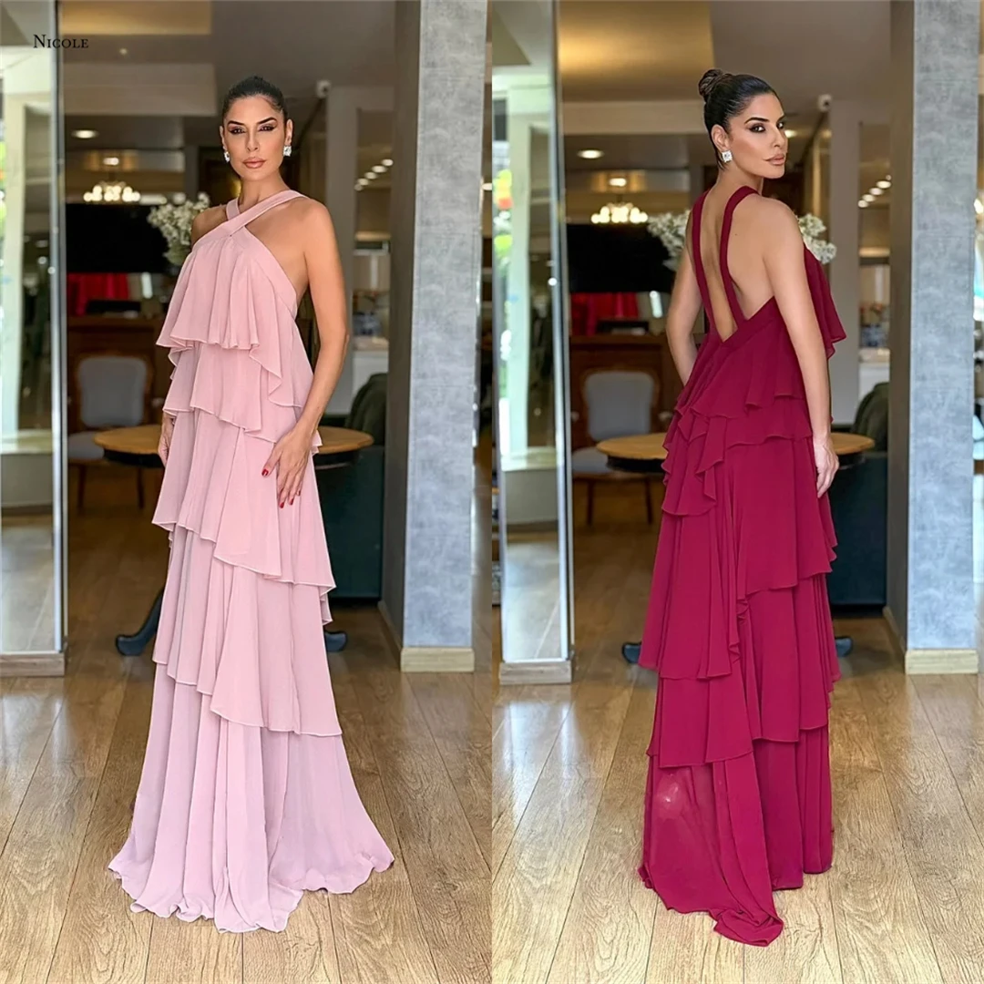 

Nicole Back-length Prom Dresses 2025 Luxury Women's Elegant Party Dress Line A Custom Made Chiffon Wedding Evening Dress Woman