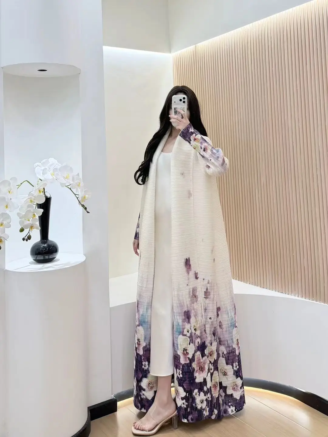 KAF Pleated Vintage Printed Women Plus Size Trench Coat Clashing Lapel with Belt Cardigan Design Arab Luxury Female Abaya
