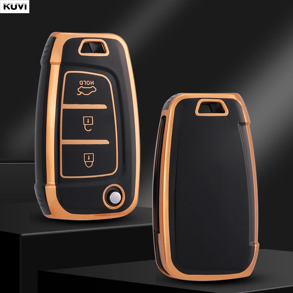 غطاء مفتاح السيارة الذهبي من البولي يوريثان الحراري القابل للطي لشركة هيونداي إلنترا سولاريس توكسون I30 I35 I40 كونا جينيسيس سانتا في أزيرا حامل شل