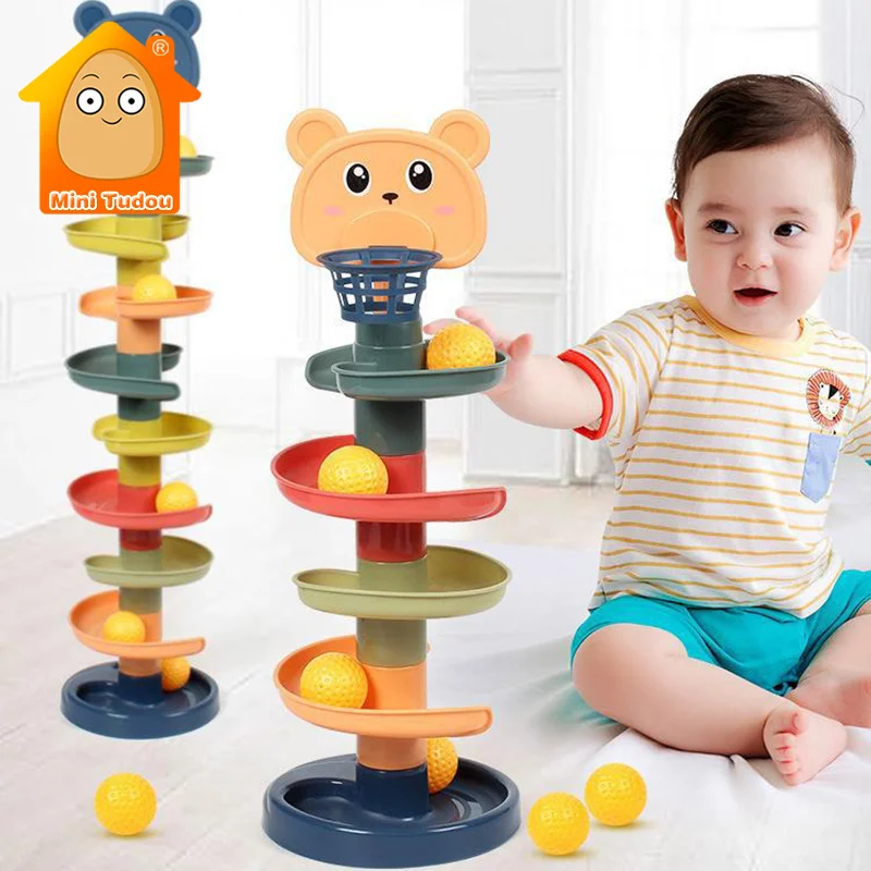 아기 장난감 롤링 볼 파일 타워 손가락 기술 훈련 회전 스태킹 트랙 유아를위한 조기 교육 장난감 13 24 개월