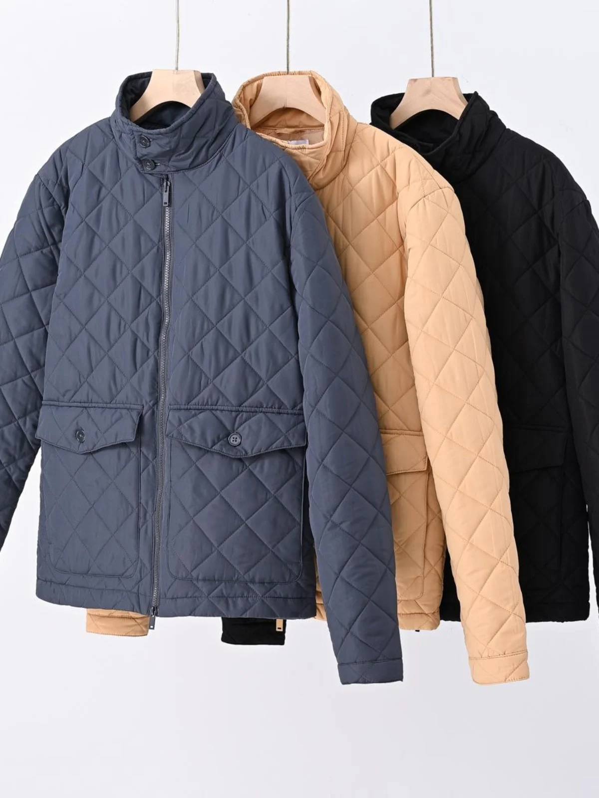 

Nordic Diamond Stitched Slimming Mid-Length Stand Collar Loose Cotton Jacket Women's plus Size Autumn Winter Fashion Outerwear