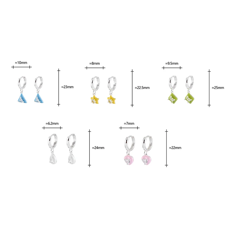 PONYKISS 티베트어 실버 지르콘 에나멜 하트 스퀘어 스타 워터 드롭 후프 귀걸이 여성을위한 유행 패션 쥬얼리 액세서리