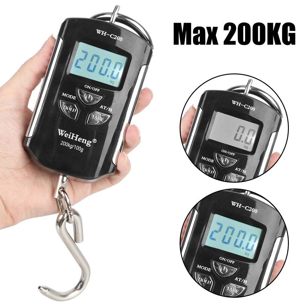 Backlight Electronic Weighing Scale Crane Scale Heavy Duty Hanging Hook Scales Portable Weight  200kg/100g Fishing Travel