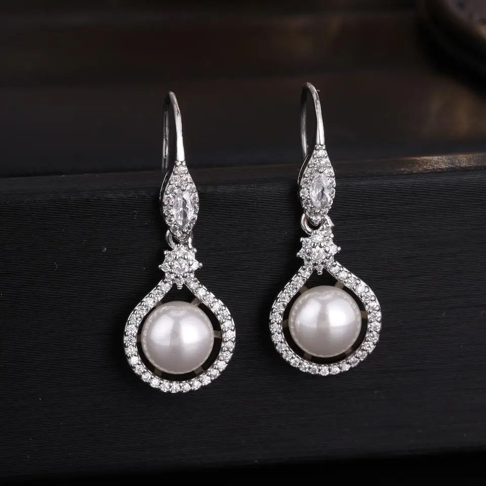 ZAKOL Round Copper Micro-set Zircon Imitation Pearl Dangle Earrings For Women Exquisite Fashion Charm Jewelry Accessories Gifts