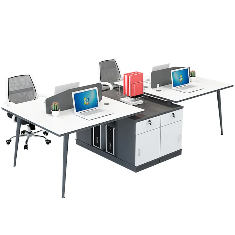 

Four person computer desk and chair combination for employees, screen partition booth station