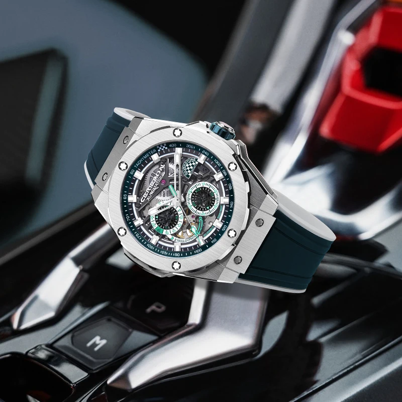 CERIEPON Men's Luminous Hollow-out Sapphire Crystal Automatic Mechanical Business Multi-function Watch 5ATM Waterproof Gift
