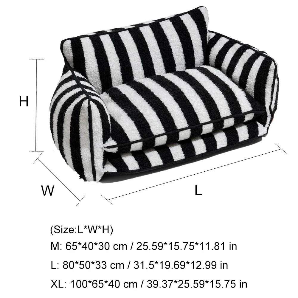 Luxury Dog Sofa Bed Striped Lambswool Double Layer Dog Bed Cat Beds Cat Sofa Dog Products