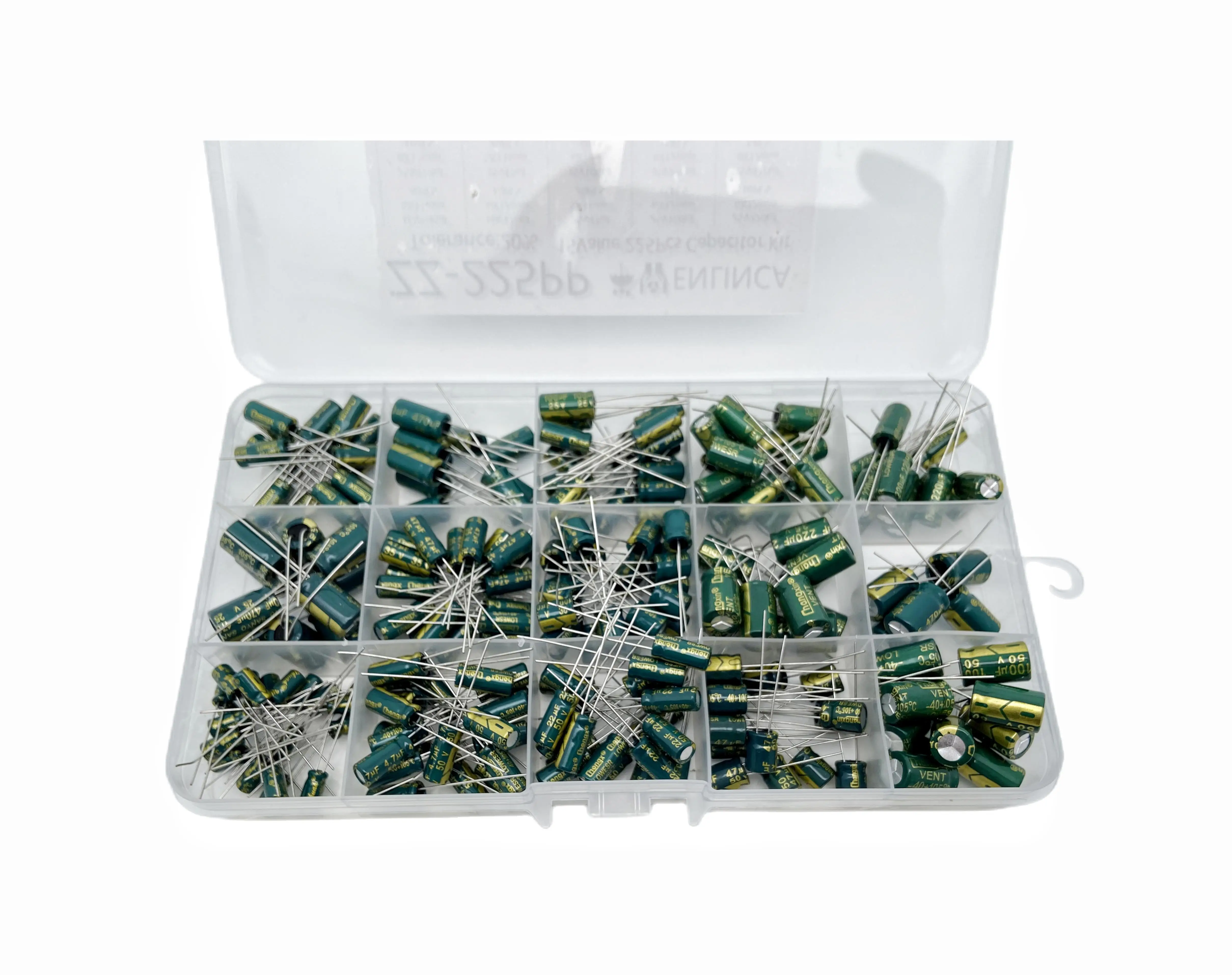 225Pcs/Box Capacitor Kit Aluminum Electrolytic Capacitors Set 15Values 16V-50V 1uF-470uF Assorted Kit Storage Low ESR