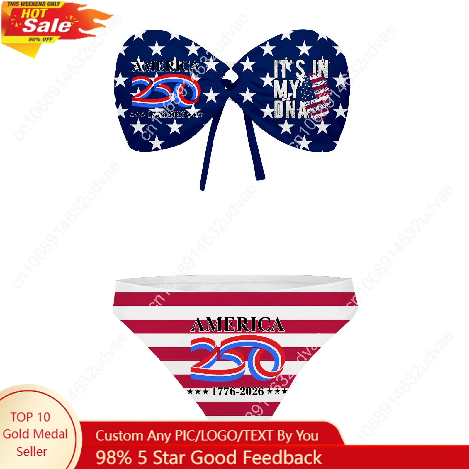 

America 250th Anniversary 1776-2026 Strapless Swimsuit Womens Bathing Suits Custom Fashion Swimwear Sexy Bikini Custom Beachwear