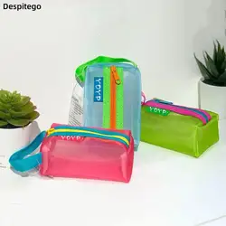 Bolsa de almacenamiento con cremallera pequeña de malla de nailon colorida, monedero portátil de viaje, lápiz labial, bolsa de cosméticos, bolsas de almacenamiento de papelería para estudiantes