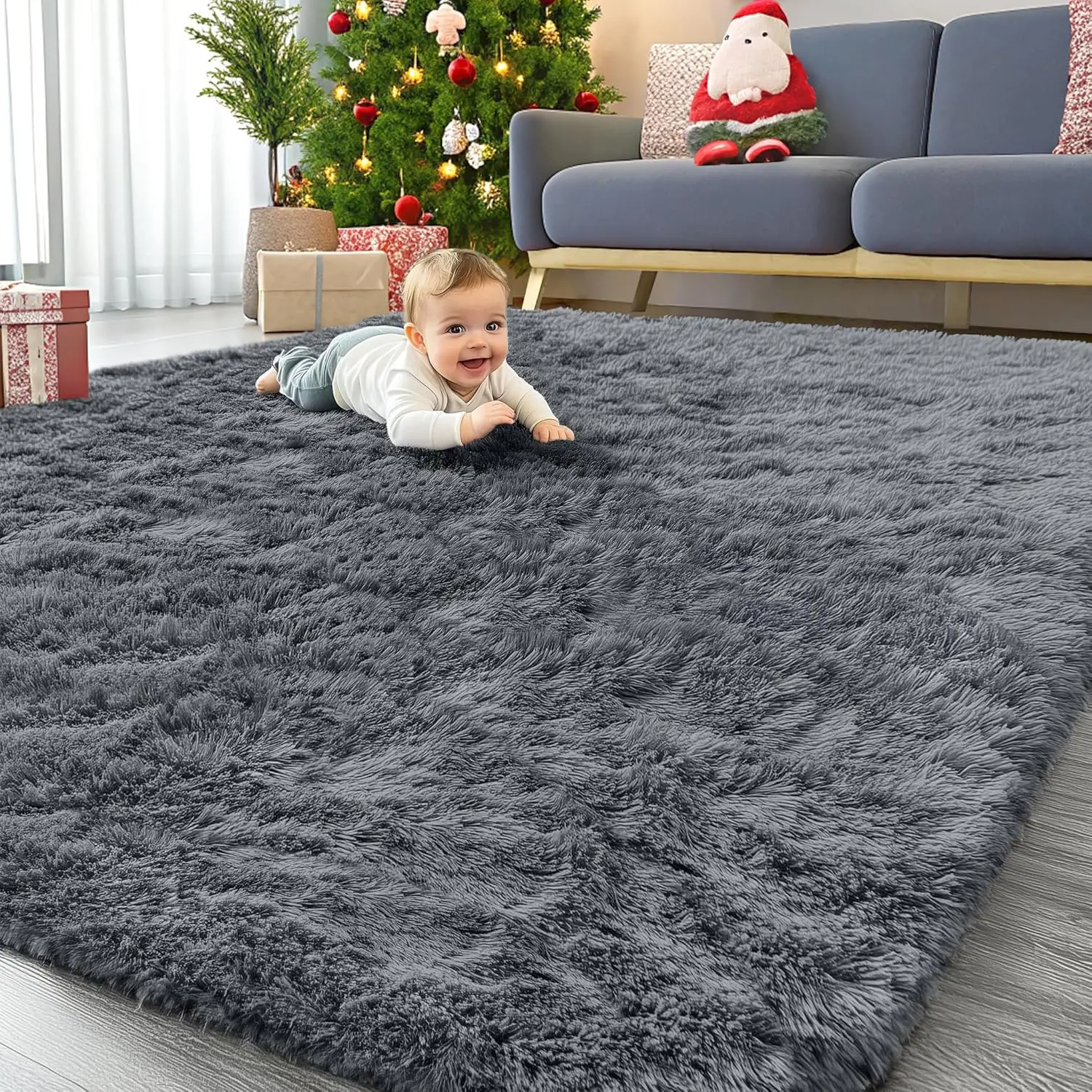 

6x9 Washable Shaggy Area Rug for Living Room Bedroom, Soft Fluffy Carpet for Kids Dorms Nursery Home Decor Grey